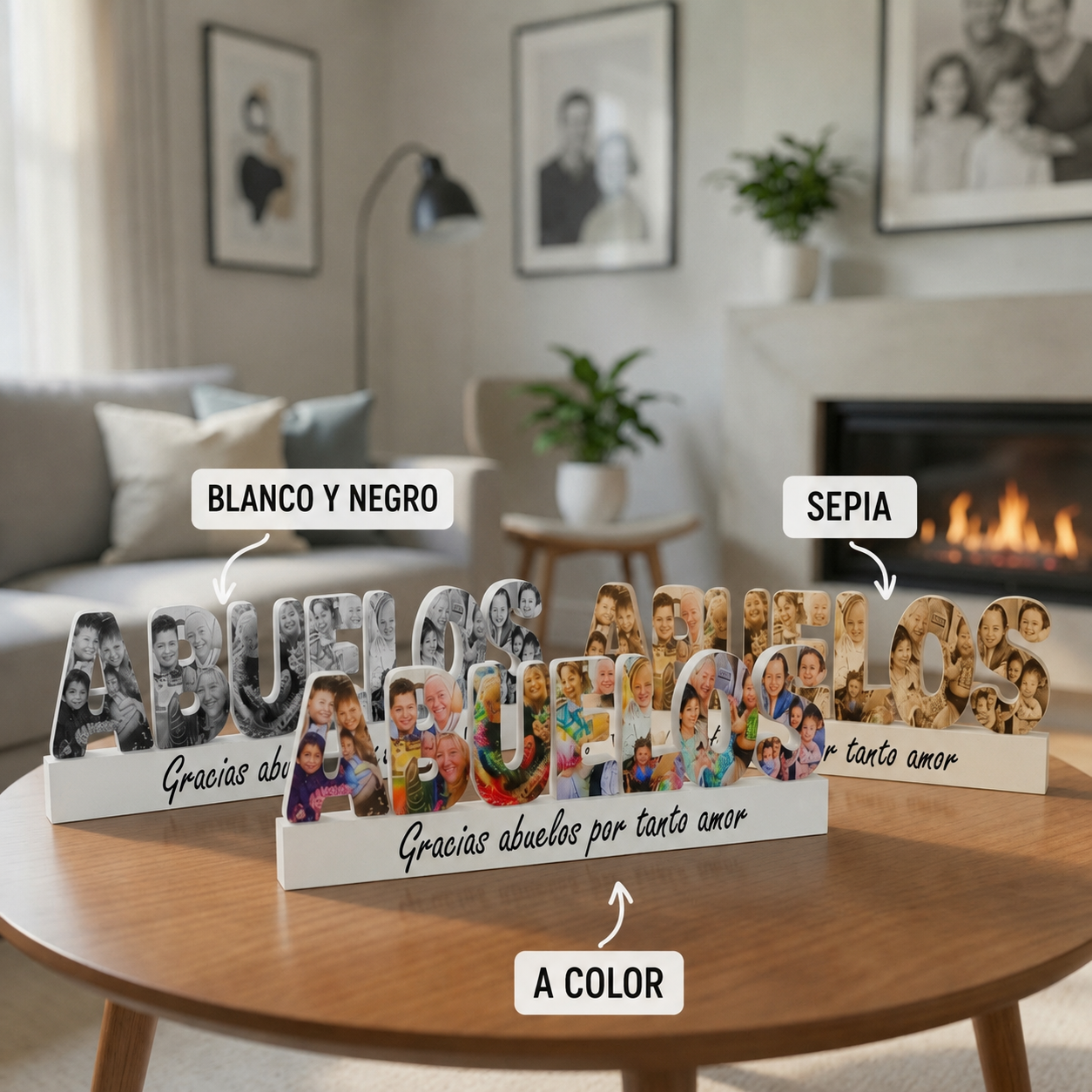 ABUELOS con fotografías y base dedicatoria