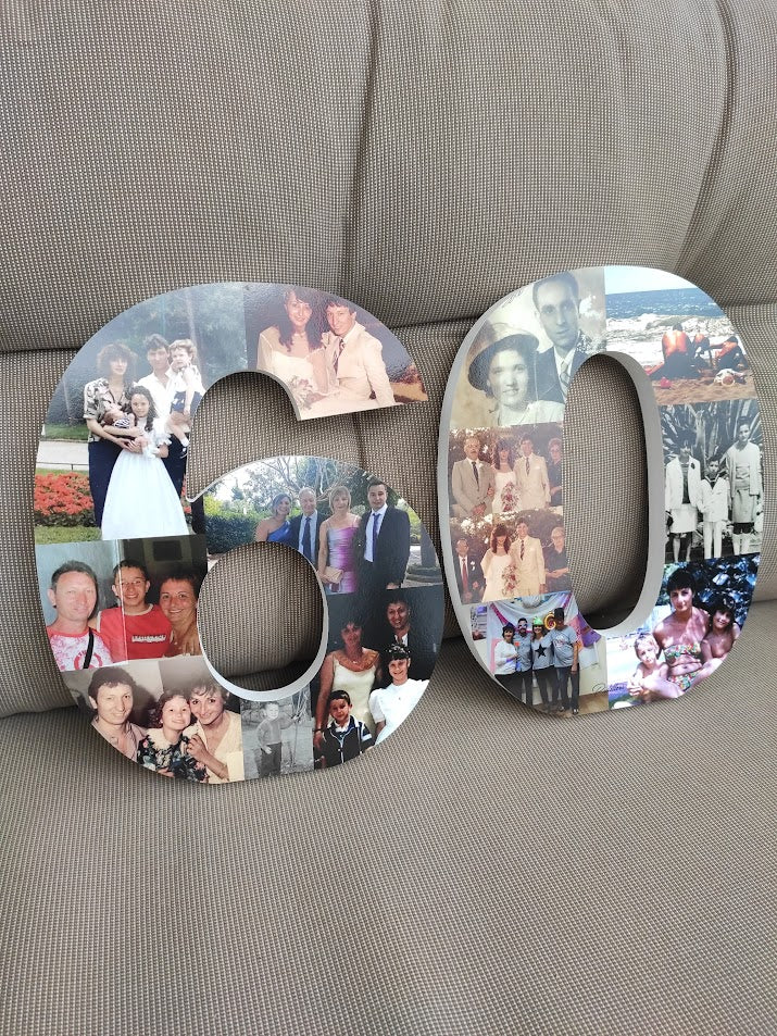 Número 60 con fotos, cifras sueltas