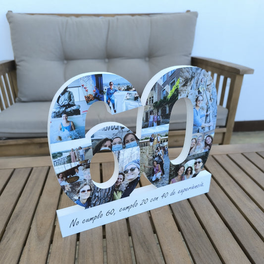 Número 60 con fotografías para cumpleaños - Picletters