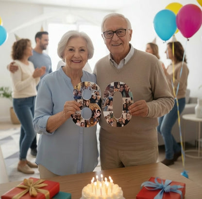 Número 80 con fotos personalizado - regalo cumpleaños 80 años