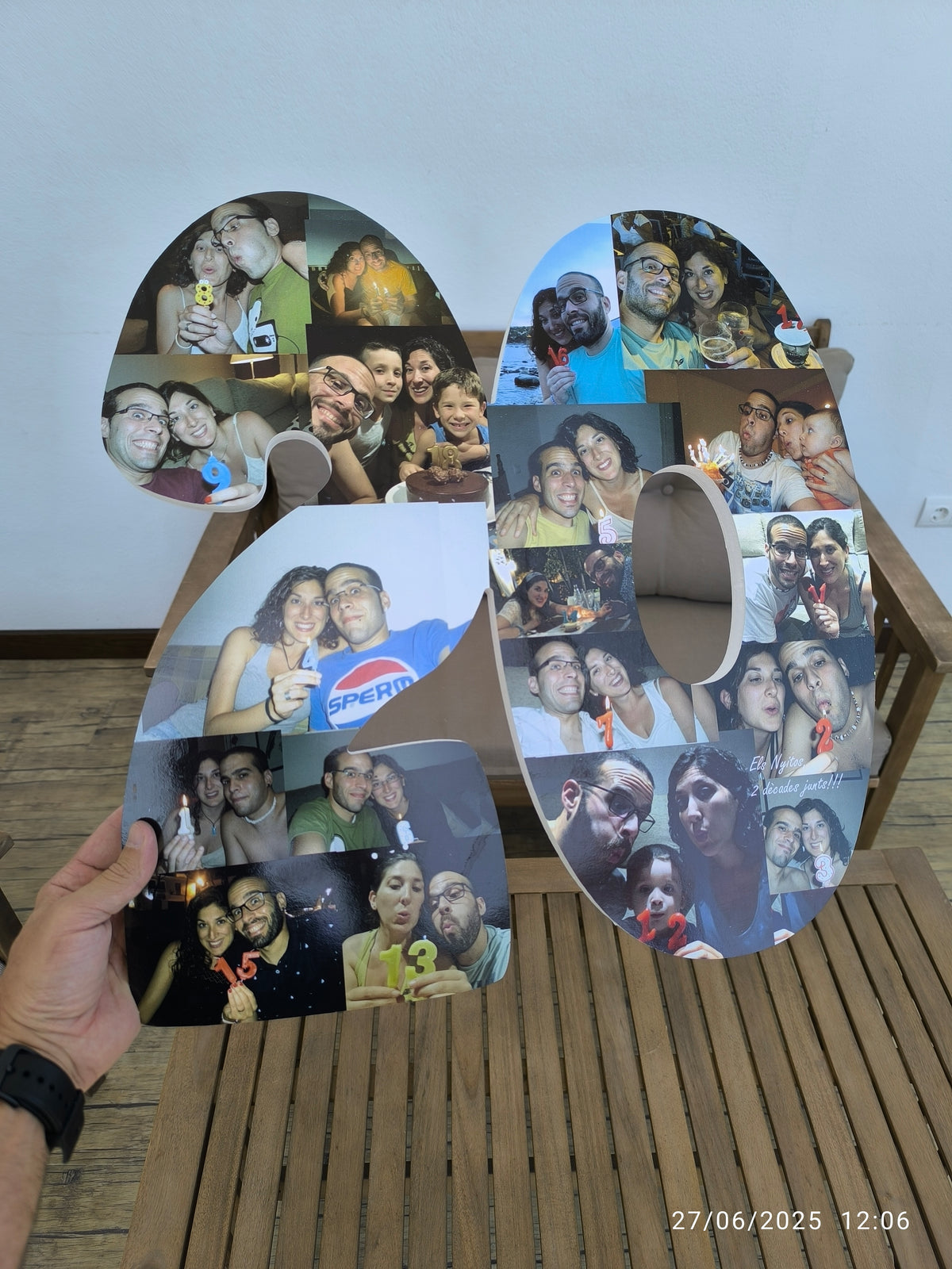 Número 60 con fotos, cifras unidas: regalo de bodas de diamante