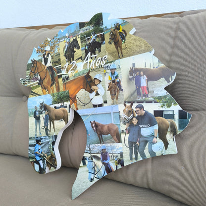 Estatueta de cavalo com fotografias