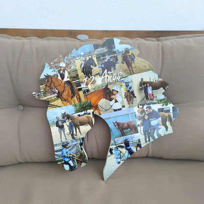 Estatueta de cavalo com fotografias