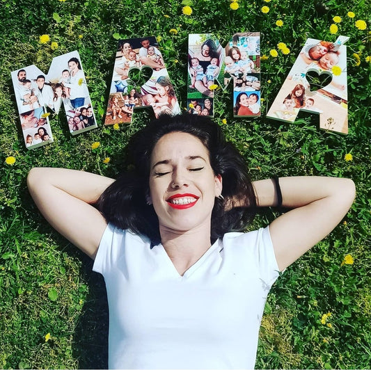 MAMÁ con fotografías cifras unidas decoración hogar - Picletters